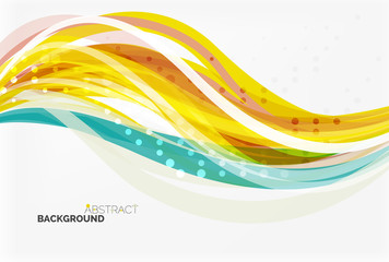 Vector color wave lines with dotted effect on light background