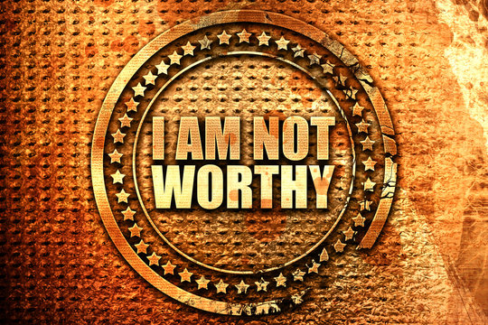 i am not worthy, 3D rendering, text on metal