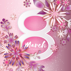 Happy Mother's Day. Pink Paper Wreath flower. 8 March. Eight frame