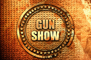 gun show, 3D rendering, text on metal