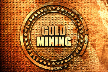 gold mining, 3D rendering, text on metal