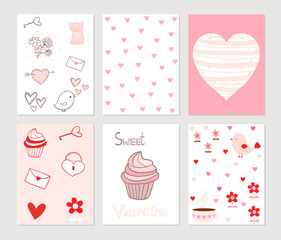Cute simple greeting cards or notes in pink and red colors for Valentine's day