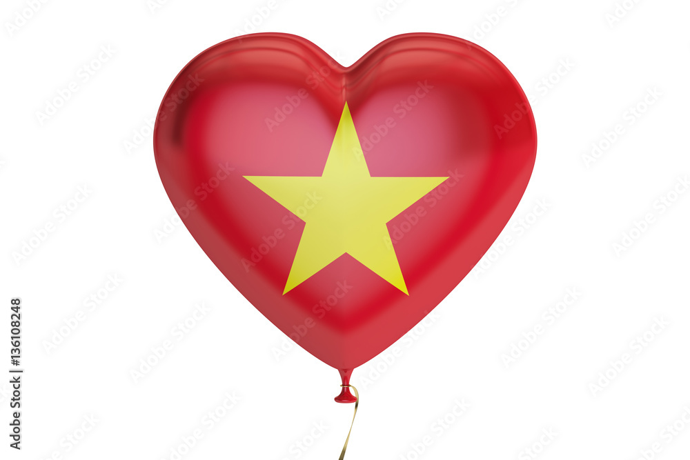 Poster balloon with vietnam flag in the shape of heart, 3d rendering
