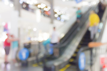 Abstract blur escalator in shopping mall for background