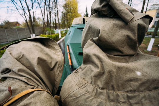 Re-enactors Dressed As Russian Soviet Infantry Soldiers Of World War II