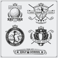Set of vintage golf labels, badges, emblems and design elements. Monochrome design.