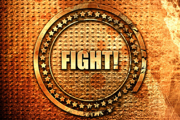 fight, 3D rendering, text on metal