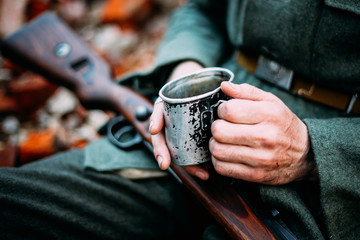 Man Dressed As German Wehrmacht Infantry Soldier In World War II