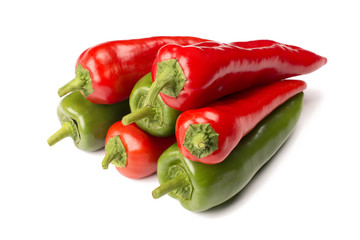 Red and green peppers isolated on white background