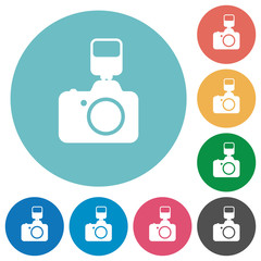 Camera with flash flat round icons
