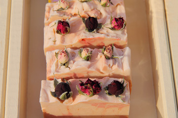 flower fragrant handmade soap in wooden box