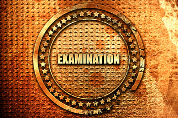 examination, 3D rendering, text on metal
