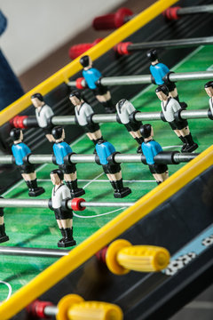 Closeup of soccer table football players