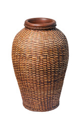 Ceramic vase in braided rattan.