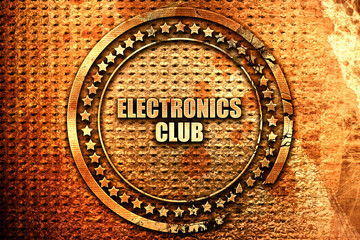 electronics club, 3D rendering, text on metal