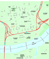 Cincinnati Downtown Map with Streets