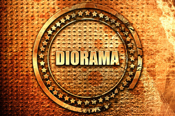 diorama, 3D rendering, text on metal