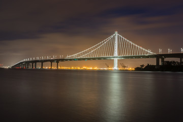 Bay Bridge's Eastern Span Replacement at Night. Treasure Island, San Francisco, California, USA.