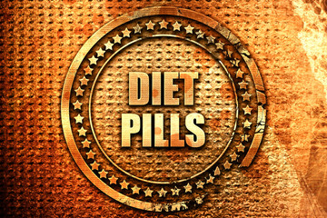 diet pills, 3D rendering, text on metal