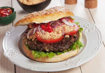 Pljeskavica, serbian burger sandwich