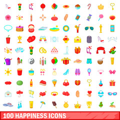 Fototapeta premium 100 happiness icons set, cartoon style