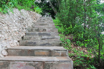 stairs stone  walkway up mountain  in nature