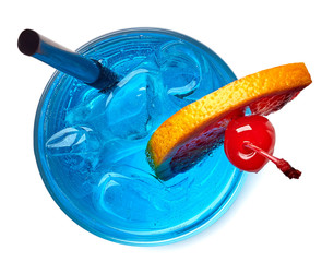 Glass of blue lagoon cocktail