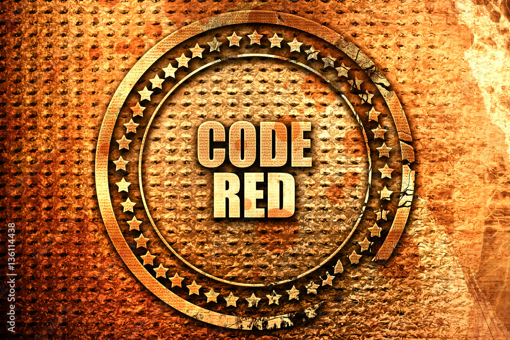 Poster code red, 3d rendering, text on metal