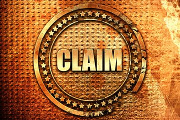 claim, 3D rendering, text on metal