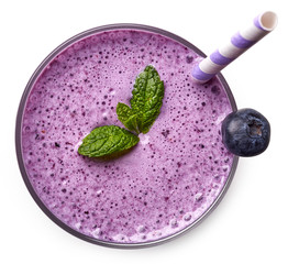 Glass of blueberry milkshake or cokctail