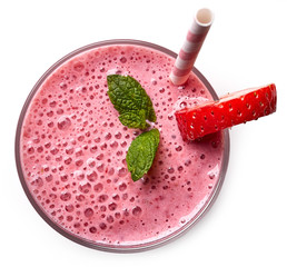 Glass of strawberry milkshake