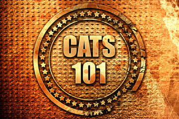 cats 101, 3D rendering, text on metal