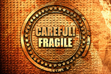 careful fragile, 3D rendering, text on metal