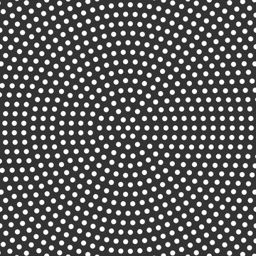 Abstract dotted background in circlular arrangement. Simple vector background pattern of white dots on black background.