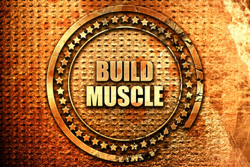 build muscle, 3D rendering, text on metal