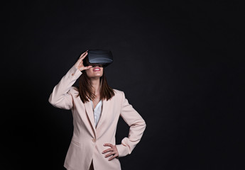 Businesswoman playing virtual reality simulation