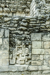 Mayan reliefs in the archaeological place of Chicanna, in the reservation of the biosphere of Calakmul, Campeche, Mexico
