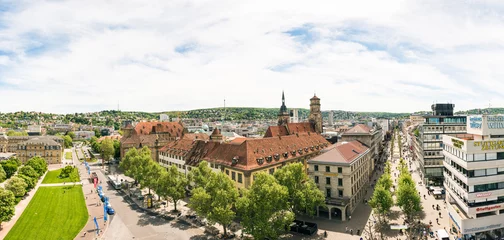 Papier Peint photo Monument historique High Angle View of Stuttgart Koenigstrasse Panorama