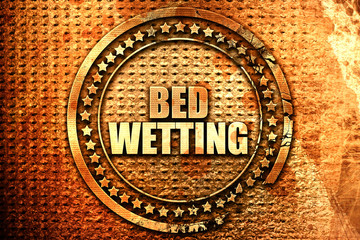 bedwetting, 3D rendering, text on metal