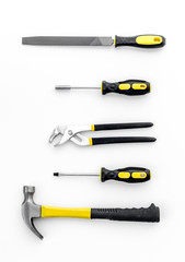 Tools for repairing top view on white background