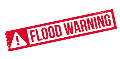 Flood Warning rubber stamp. Grunge design with dust scratches. Effects can be easily removed for a clean, crisp look. Color is easily changed.