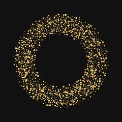 Obraz premium Gold confetti. Bagel frame on black background. Vector illustration.