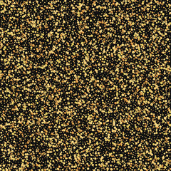 Gold confetti. Scattered pattern on black background. Vector illustration.