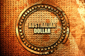 australian dollar, 3D rendering, text on metal
