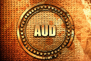 aud, australian dollar, 3D rendering, text on metal