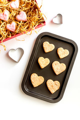 cookies for Valentine Day heartshaped on white background top view