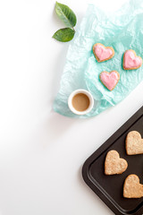 cookies for Valentine Day heartshaped on white background top view