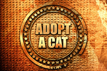 adopt a cat, 3D rendering, text on metal