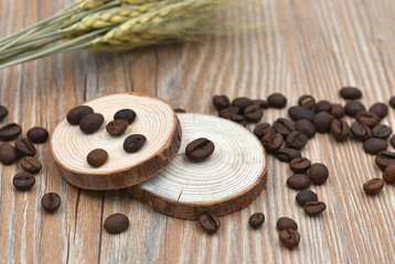 Coffee Beans, Tree Stools and Wheat