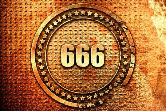 666, 3D rendering, text on metal